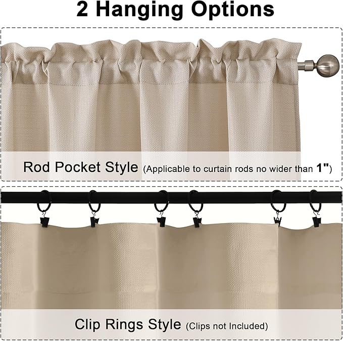 Chyhomenyc Short Curtains 30 Inch Length, Faux Linen Textured Small Kitchen Curtains, Light Filtering Half Window Curtains for Bathroom Basement Cabinet, Each 30x30 Inch, Linen Color