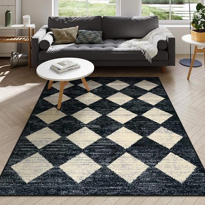 Lahome Zelie Machine Washable Area Rugs for Bedroom Aesthetic, 4x6 Soft Living Room Area Rug Non Slip Entryway Rugs, Moroccan Trellis Printed Black and White Indoor Kitchen Carpet for Bedside Office