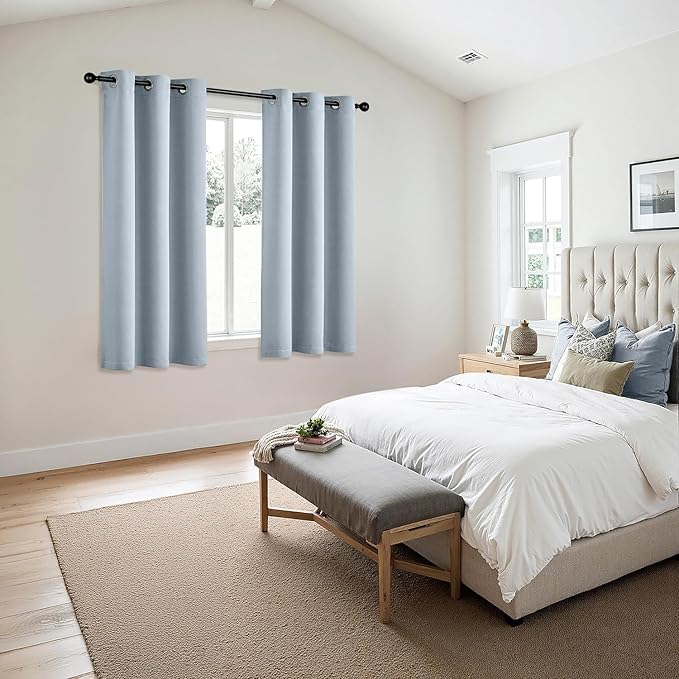MIULEE Light Blue Blackout Curtains for Bedroom Living Room 63 Inches Long 2 Panels, Thermal Insulated Room Darkening Drapes Grommet Noise Reducing Light Blocking Window Treatments 40x63 Inch