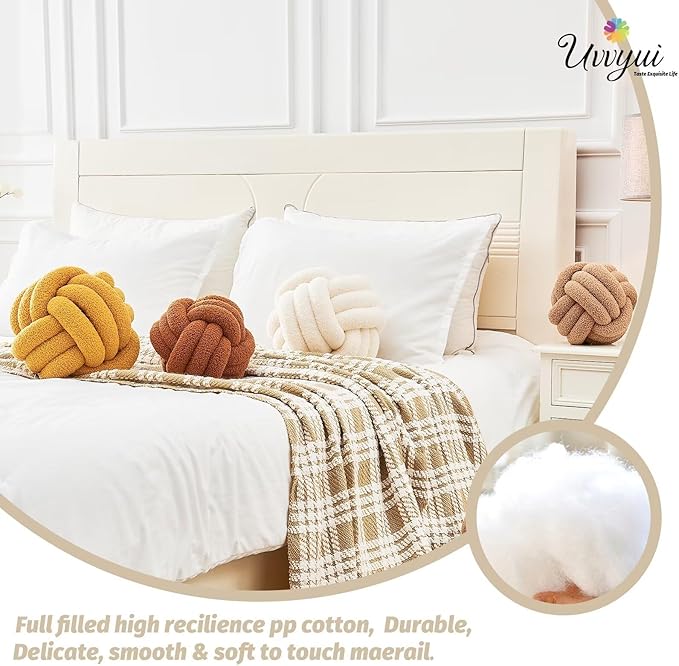 Uvvyui Knot Pillow Ball, Soft Home Decorative Pillows, Round Throw Pillow, Handmade Knotted Plush Pillow, Round Boucle Pillow Cushion (14 Inches Orange)