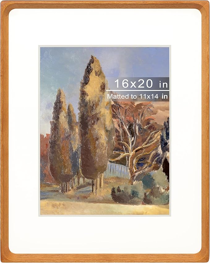16x20 Picture Frame with Mat for 11x14, Natural Teak Wood Handcrafted Rounded Corner with Plexiglass, Vertical or Horizontal Display Photo Gallery Poster Wall Mounting Frame