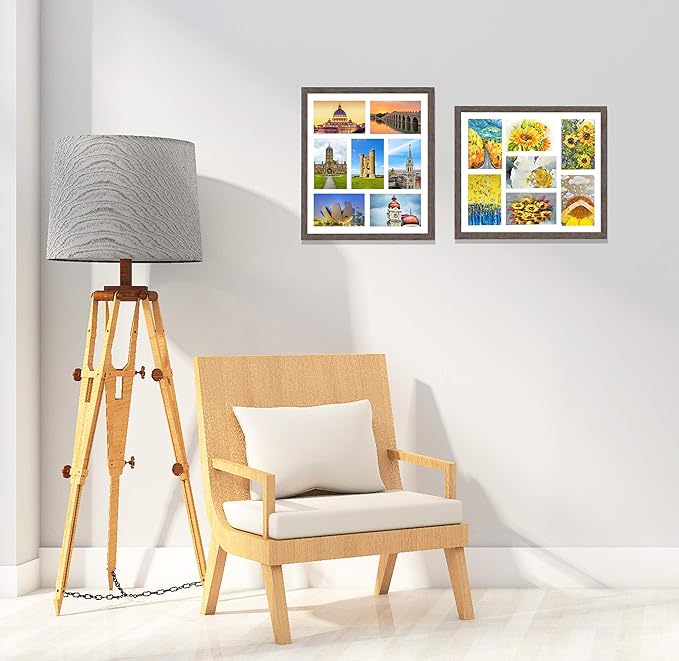 Golden State Art, 13.7x15.7 Distressed Brown Wood Collage Frame - White Mat - Displays Seven 4x6 Photos - Real Glass, Sawtooth Hanger, Swivel Tabs - Wall Mounting, Landscape, Portrait
