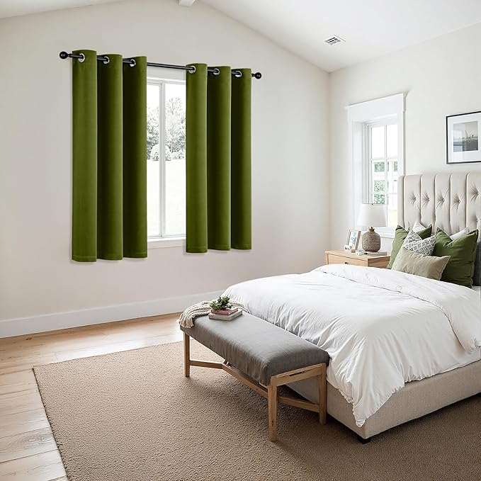 MIULEE Light Olive Green Blackout Curtains for Bedroom Living Room 45 Inches Long 2 Panels, Thermal Insulated Room Darkening Drapes Grommet Noise Reducing Light Blocking Window Treatments 40x45 Inch