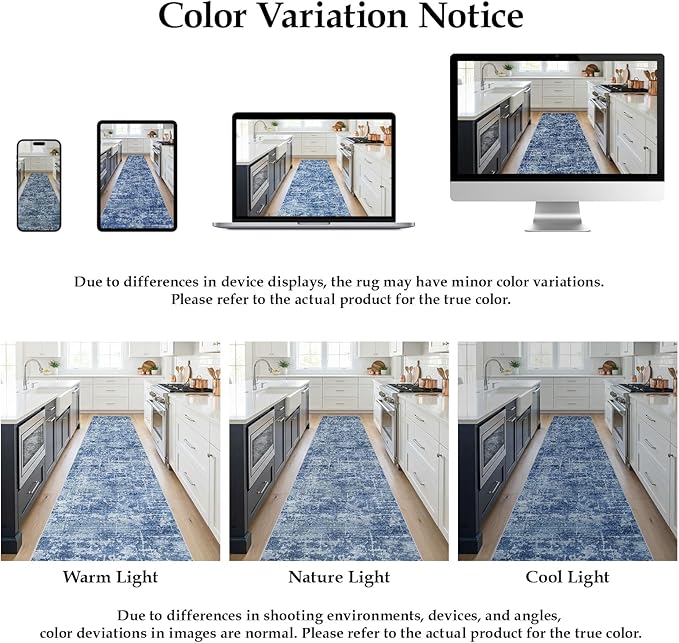 2x3 Washable Area Rug for Entryway - Small Abstract Neutral Kitchen Rug with Anti-Skid Rubber Backing Soft Low Pile Thin Carpet for Bedroom Bathroom Pet Feeding Zone (2x3, Blue)