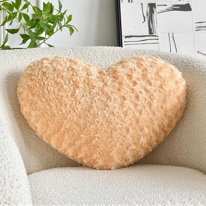 Heart Pillow, Soft Heart Shaped Pillow with Room Decorative Throw Pillows for Bed Couch Chair Sofa, Heart Shaped Cute Throw Pillow Cushion for Bedroom Living Room (Khaki, Mini 12.9" x 9.8")