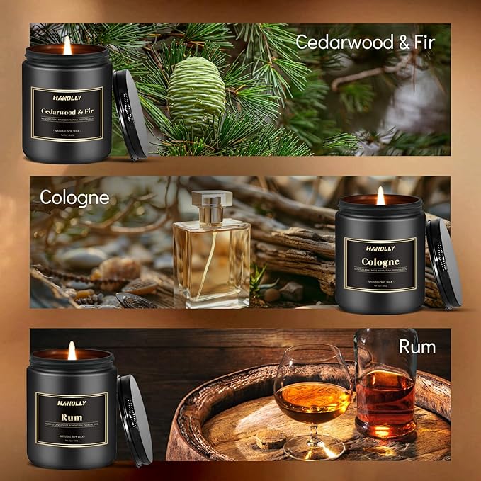 Mens Scented Candle Gift Set, 6 Pack Candles for Men,Gifts for Dad & Father, Soy Candles for Home Scented, 42 oz Long Lasting Aromatheraspy Candle, Maculine Manly Jar Candle Kit