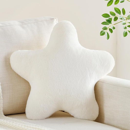 CANGHI Star Pillow 15.7" White Star Shaped Decorative Throw Pillow for Couch Bed Aesthetic Plush Floor Seating Cushions with Soft Faux Rabbit Fur for Sofa Bedroom Living Room