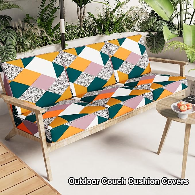 hyha Printed Couch Cushion Covers, Floral Sofa Covers Washable for Cushion Couch, Stretch Pattern Outdoor Cushion Covers for Patio Furniture with Elastic Bottom(Small, Colored Blocks)