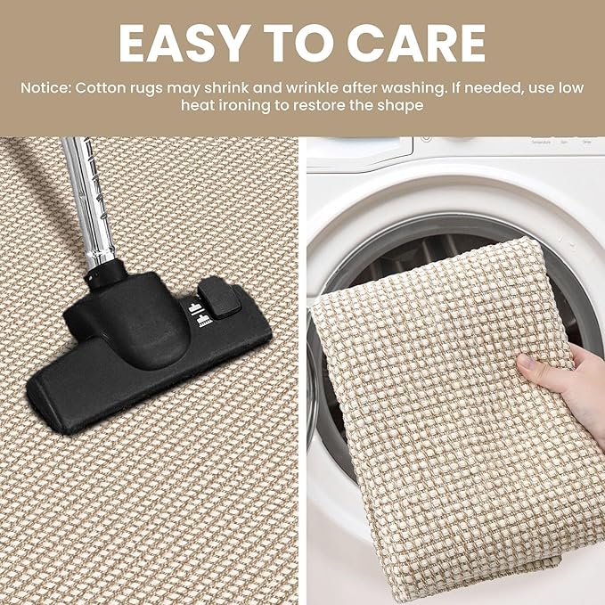 IOHOUZE Washable Exrea Long Hallway Runner Rug 3x16 Non Slip Rubber Backed Kitchen Runner Entryway Runner Indoor, Woven Rugs Floor Carpet for Kitchen Hall Entryway, Beige/Khaki