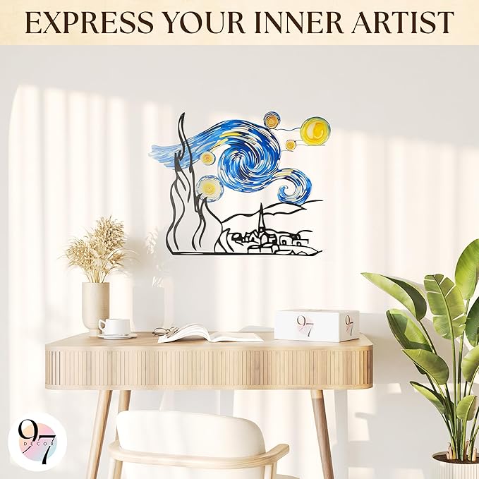 97 Decor Metal Wall Art For Living Room - Vincent Van Gogh Wall Art Abstract Sculptures, Unique Famous Artist Artwork Starry Night Decor For Home Bedroom Bathroom Decorations