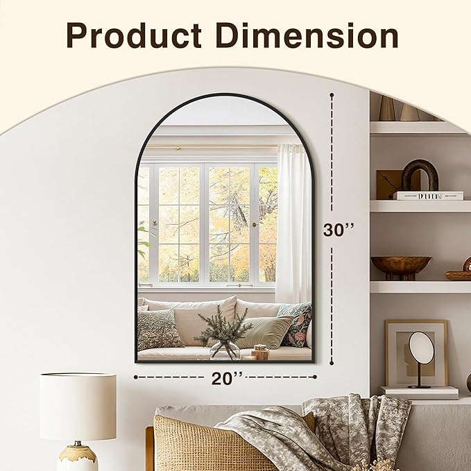 Vanity Bathroom Mirror for Wall, 2 Pack 30"x20" Arched Bathroom Mirror for Over Sink, Arched Metal Frame for Bedroom, Living Room, Entryway, Hanging or Leaning, Black