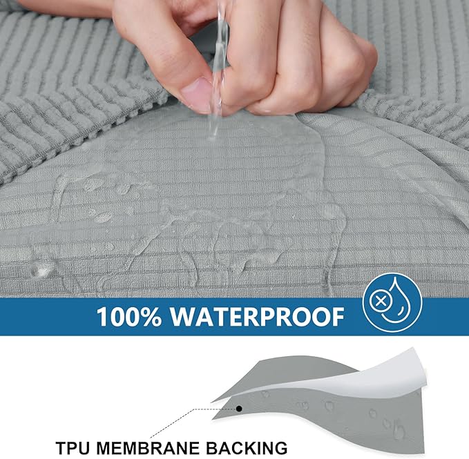 hyha Waterproof Couch Cushion Covers for Pets, Non Slip Sofa Seat Cover for Dogs Washable, Soft Thick Stretch Jacquard Fabric, Sofa Slipcovers with Elastic Bottom (1 Piece for Medium, Light Grey)
