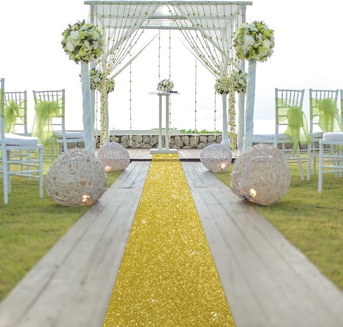 Tatuo Carpet Runner 2.46 x 30 ft Runway Rug 55 GSM Thickness with Carpet Tape for Prom Graduation Wedding Outdoor Indoor Hallway Movie Party Decoration Rug(2.46 x 30 Feet,Glitter Gold)