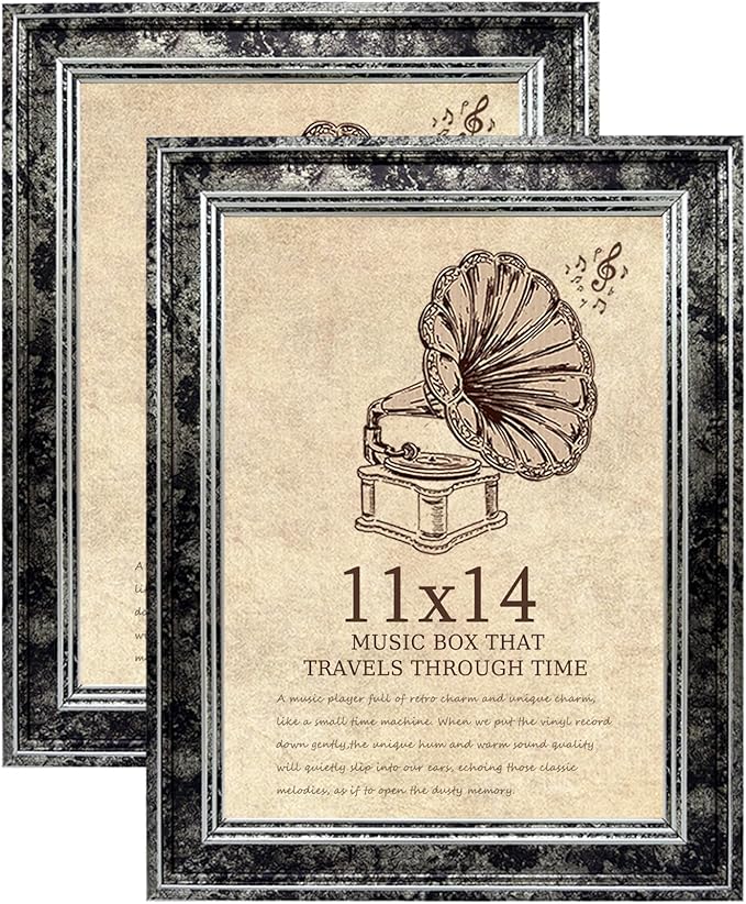 11x14 Picture Frame with Real Glass set of 2-Vintage Frames - Antique Style Frames for Wall - Ornate Frame for Rustic Black Office or Home Decor Display Family Friends Wedding Gift