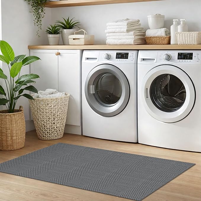 IOHOUZE Washable Runner Rug 2x5 Non Slip Runners for Hallways Entryway Runner Indoor, Kitchen Throw Rug Woven Cotton Floor Carpet for Hall Entrance Bedroom, Charcoal/Dark Grey