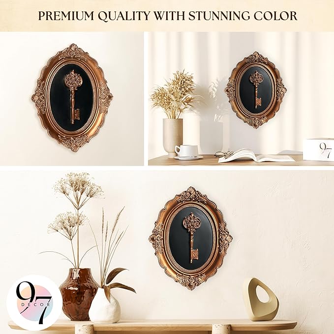 97 Decor Antique Wall Decor - Victorian Vintage Wall Sculpture, Oval Ornate Pediments For Hallway Entryway, Gothic Key Sculpture Dark Academia Art Antique Brass Decor For Home Bedroom Living Room