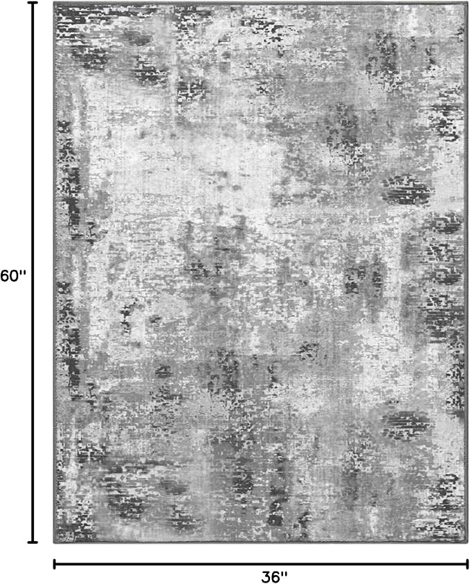 Entryway Rug 3x5 Grey Bedroom Area Rug Washable Non Slip Abstract Boho Rugs for Indoor Entry, Kitchen, Classroom, Bathroom, Kids Girls Room, Office, College Dorm Small Carpet