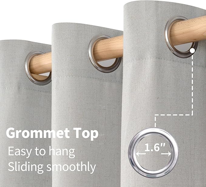 YoungsTex Grey Linen Semi Sheer Curtains 45 Inches Length for Kitchen Window, Short Drapes Light Filtering with Grommet for Cafe Bedroom Bathroom, 2 Panels, 52 X 45 Inch