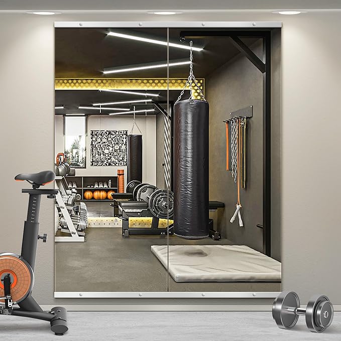 TRAHOME Home Gym Mirror for Wall,60x25x2PCS Full Length,Glass Frameless Body Large Mirror for Home Gym,Workout,Bedroom,Garage(Silver)