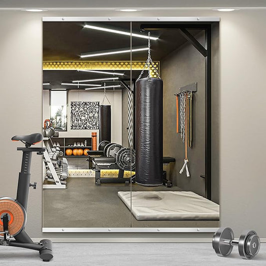 TRAHOME Home Gym Mirror for Wall,60x25x2PCS Full Length,Glass Frameless Body Large Mirror for Home Gym,Workout,Bedroom,Garage(Silver)