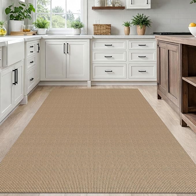 IOHOUZE Washable Area Rug 5x7 Non Slip Rubber Backed Woven Rugs for Living Room, Dining Room Rugs Bedroom Rug, Floor Carpet for Living Room Nursery Office, Orange/Tan/Brown