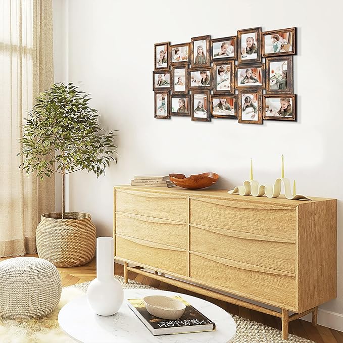 HELLO LAURA - 4x6 Picture Frame Collage With 18 Openings for Wall - Large Photo Frame Collage Wall Decor for Living Room Bedroom - Rusted Gold