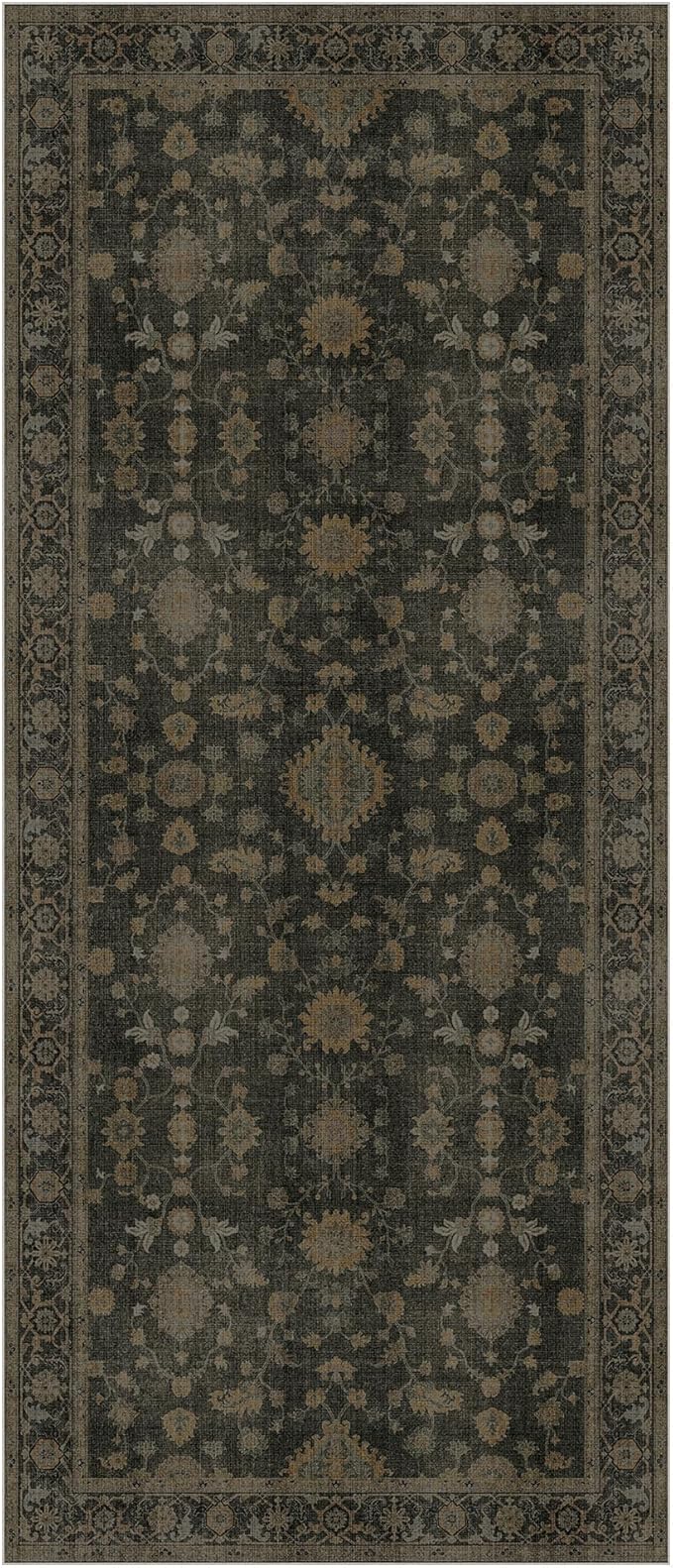 GENIMO Runner Rug for Hallways Machine Washable, 2x5 Non Slip Boho Vintage Lightweight Washable Runners, Thin Floor Rugs for Entryway Hallway Bathroom Laundry Room Corridor, Wood Brown