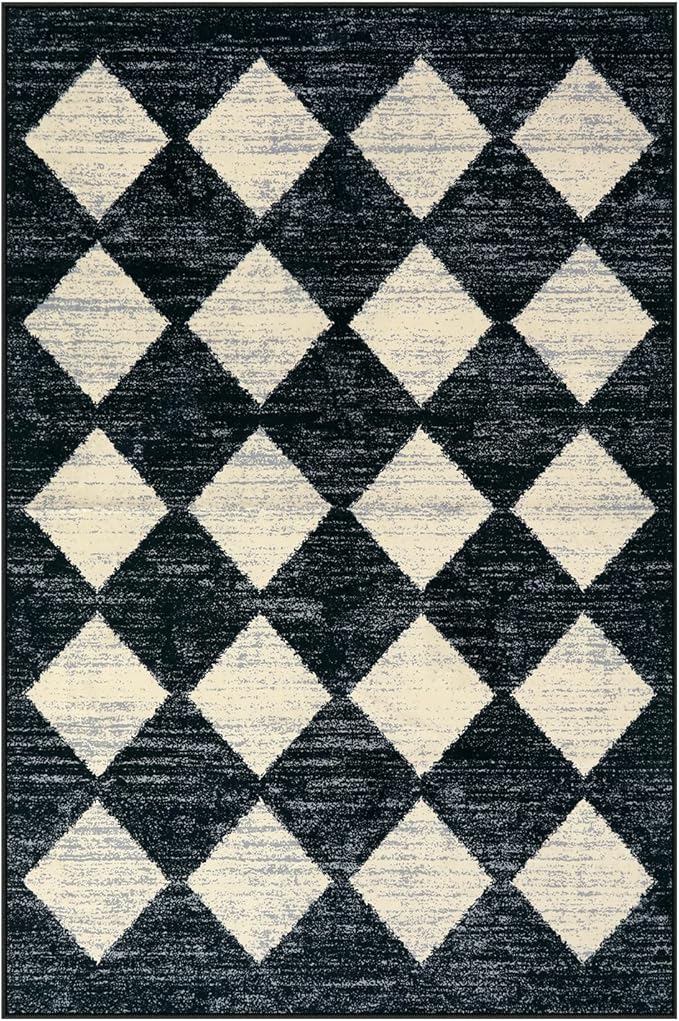 Lahome Machine Washable Area Rug 6x9, Soft Large Bedroom Rug Non Slip Living Room Rugs Dining Room Rugs for Under Table, Moroccan Trellis Printed Black and White Indoor Carpet for Den Dorm Playroom