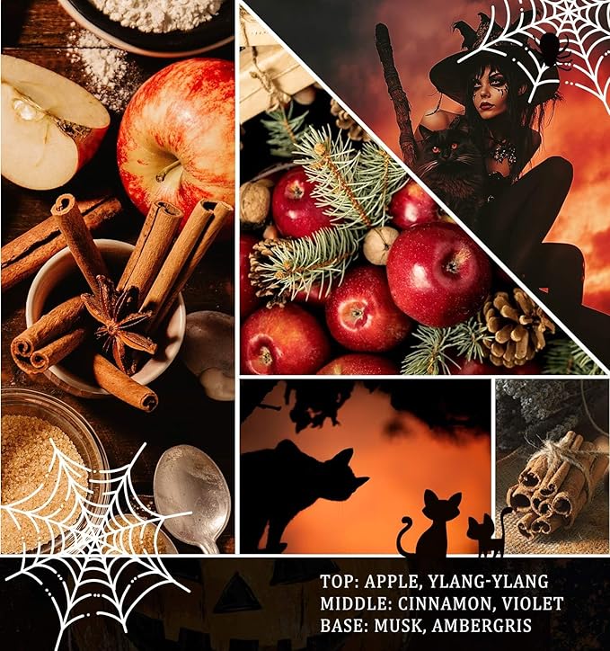 Halloween Decor Indoor-Halloween Gifts Candles for Women with LED Witch, Fall Candles with Apple Cinnamon Scent Over 40 Hours of Burn Time, Gift for Home Fall Decorations Indoor, 100% Soy Wax