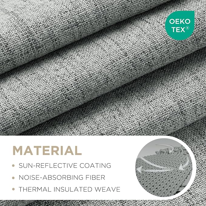 Joydeco Blackout Curtains for Bedroom - 100% Light Blocking 2 Panels Light Grey Drapes 37"W x 108"L, Thermal Insulated Room Darkening Curtains, Linen Textured for Living Room, Rod Pocket & Back Tabs