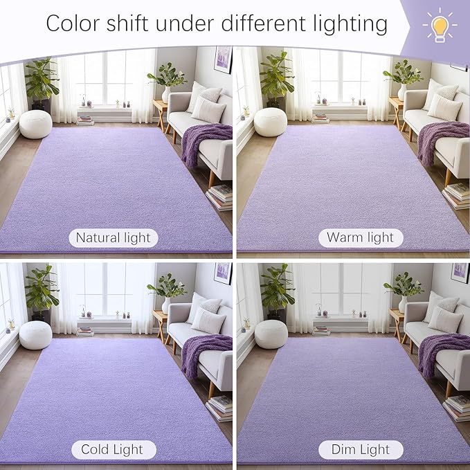Soft Rugs for Living Room 5x7 Light Purple, Modern Area Rug for Bedroom Nursery Dorm, Thickened Throw Rugs for Girls Kids, Washable Indoor Floor Carpets