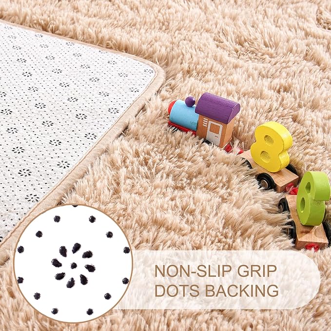 Noahas Fluffy Bedroom Rug,3x5 Feet Plush Fuzzy Beige Area Rugs for Living Room, Non Slip Thick Soft Shaggy Nursery Furry Floor Dorm Kids Carpet