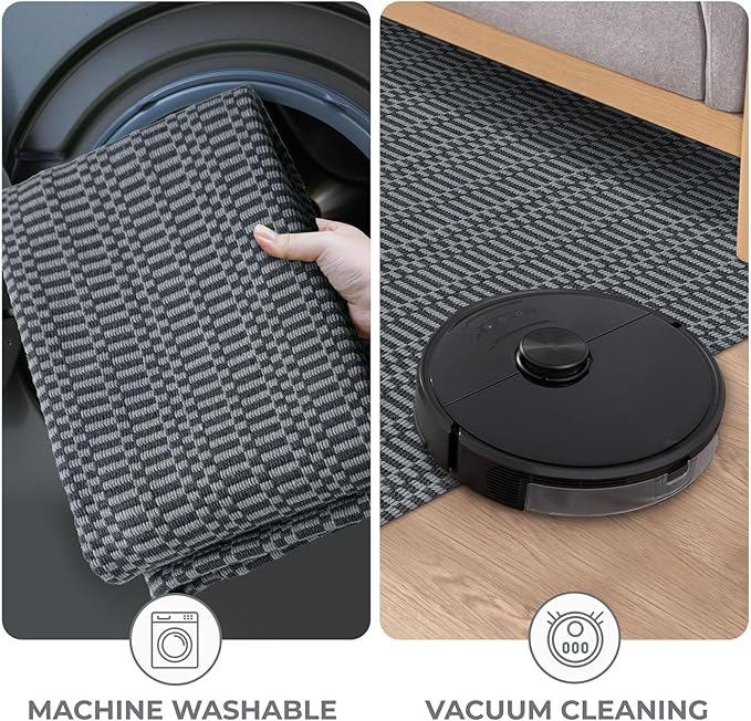 KOZYFLY Washable Area Rug for Living Room 6x9 Ft Bedroom Rug with Runner Backing Braided Cotton Dining Room Rug, Large Floor Carpet for Living Room Dining Room, Grey/Charcoal Grey