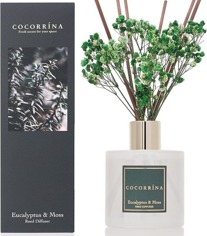 Cocorr??na Reed Diffuser Sets- Eucalyptus & Moss Scented Diffuser with Sticks Home Fragrance Reed Diffuser for Bathroom Shelf Decor