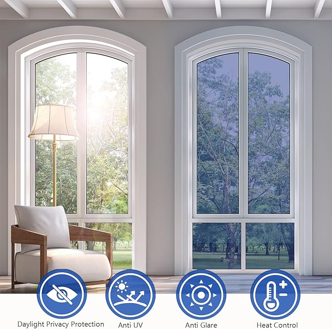 KESPEN Window Privacy Film Window Tint for Home Sun Blocking Static Cling One Way Mirror Tint Anti UV Reflective Film for Home and Office, Blue-Silver, 23.6 Inch X 13.1 Feet