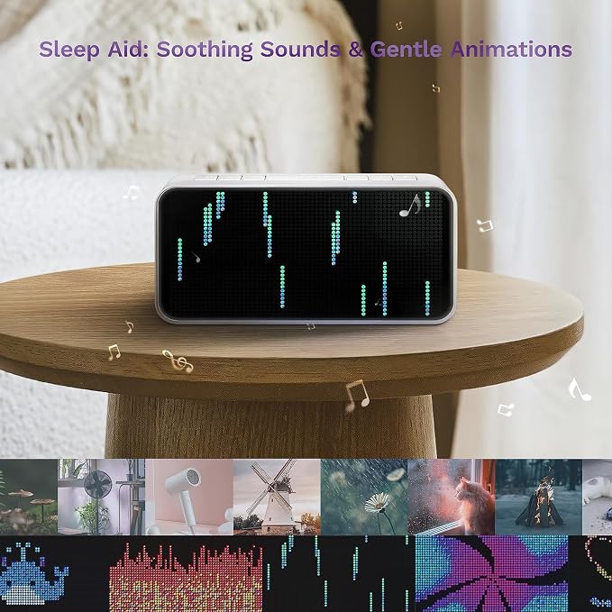 Dekala PixelRise Smart Alarm Clock for Bedroom,Pixel Art LED Dot Matrix Display, Weather Temperature Animation, Loud Dual Alarm for Heavy Sleeper, Sleep White Noise, WiFi Weather & DST Time Sync, App - Image 4
