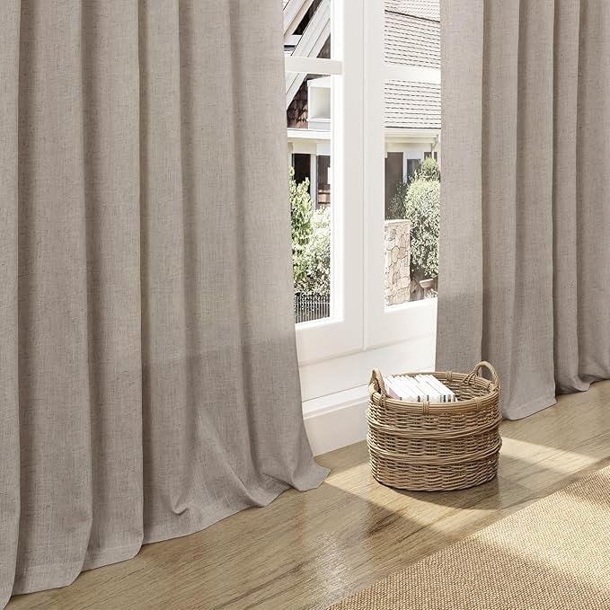 Ecru Linen Curtains for Living Room 100 Inches Long Light Filtering Semi Sheer Curtain Back Tab Rustic Farmhouse Decor Burlap Elegant Soft Luxury Boho Drapes for Bedroom Dinner Room 52x100, 2 Panels