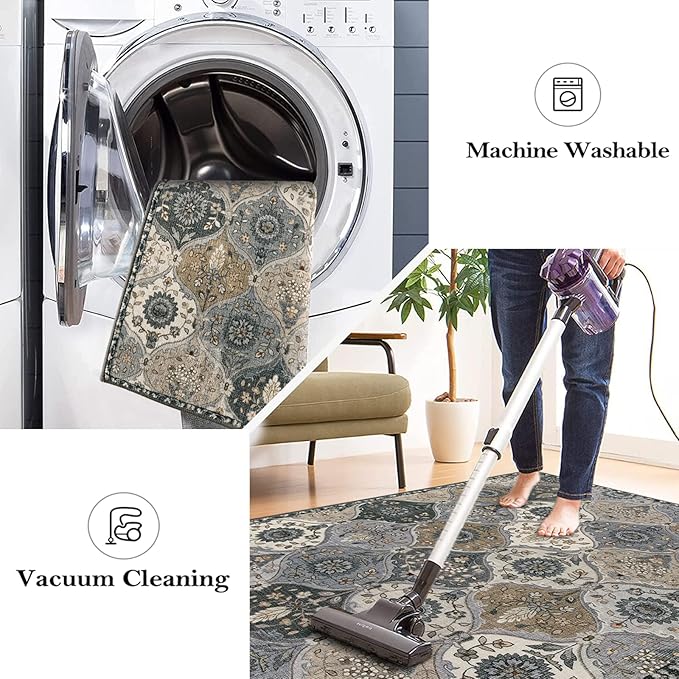 Lahome Moroccan Trellis Washable Runner Rug, 2x6 Runners for Hallways 6 Feet Non Slip Vintage Laundry Room Rug Vintage Ultra-Thin Long Carpet for Kitchen Bedroom Elise, Grey