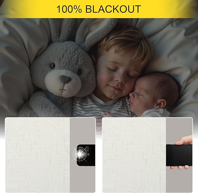 Neutral 80 Inch Nursery Blackout Curtains for Bedroom 80 Inches Long 2 Panel Thermal Curtain for Summer Heat Blocking Linen Textured Custom Made Drapes Pleated Back Tab Rustic Ceiling to Floor Length