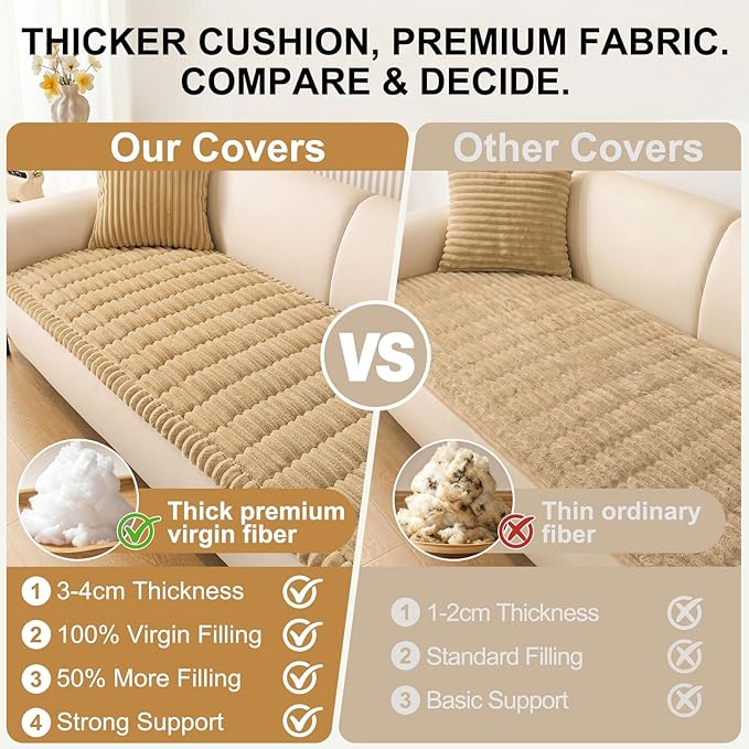 Smiry Couch Cover for Dogs Washable, Non Slip Fuzzy Pet Couch Covers for 3 Cushion Sofa Pet Friendly, Thick Soft Sofa Slipcovers Cushion Protector (Camel, 27.6" x 70.9")