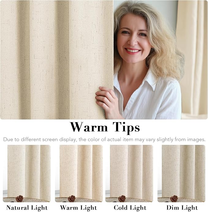 H.VERSAILTEX 100% Blackout Curtains for Bedroom Thermal Insulated POLYESTER,ACRYLIC Textured Curtains Heat and Full Light Blocking Drapes Living Room Curtains 2 Panel Sets, Bleached Sand, 52x84inch