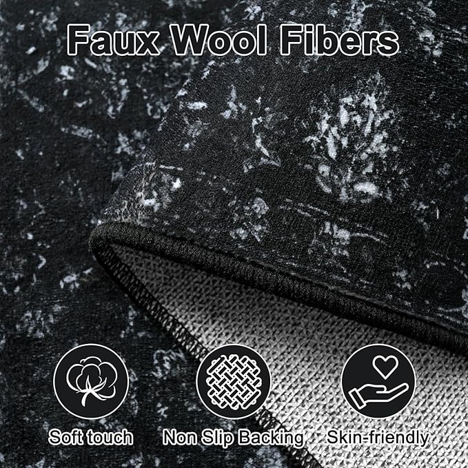Hedlive Vintage Black Kitchen Runner Rug, 2x6 Washable Runners for Hallways Non Slip, Ultra-Thin Floor Carpet Runners for Hallway 6 ft Entryway Laundry Bedroom Bathroom(2'x6', Black)