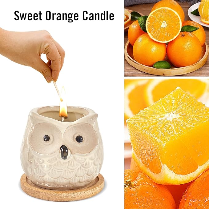 Scented Candles - Sweet Orange Candle, Birthday Gift Set for Women, Owl Gifts, Best Friend Unique Happy Birthday Bath Candle Set