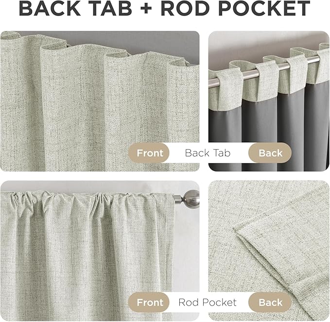 Joydeco Blackout Curtains for Bedroom - 100% Light Blocking 2 Panels Light Beige Drapes 42"W x 72"L, Thermal Insulated Room Darkening Curtains, Linen Textured for Living Room, Rod Pocket & Back Tabs