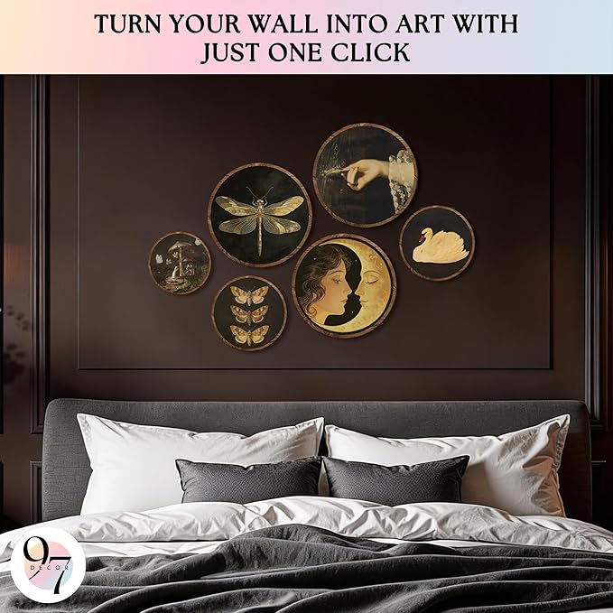 97 Decor Dark Academia Decor - Vintage Butterfly Wall Art, Moody Art Prints Dark Cottagecore Round Wall Hanging For Bedroom Living Room