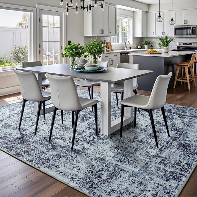 HOMORE Machine Washable Rug 6x9 Blue Rug for Living Room, Modern Neutral Rugs for Bedroom Non Slip Carpet for Kids Nursery Room,Area Rugs for Dining Room Kitchen Dorm
