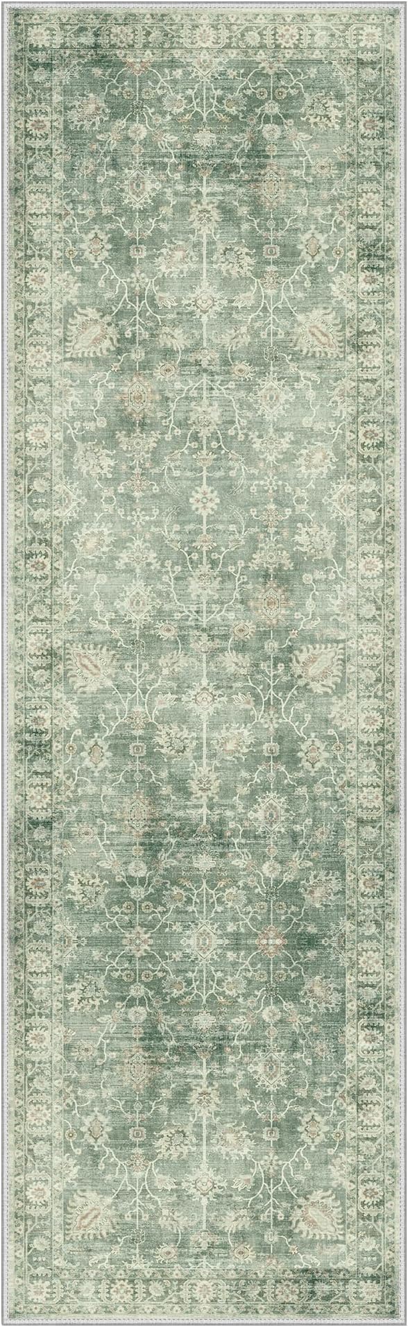 GENIMO Runner Rug for Hallways Machine Washable, 3x10 Non Slip Boho Vintage Lightweight Washable Runners, Thin Floor Rugs for Entryway Hallway Bathroom Laundry Room Corridor, Light Sage