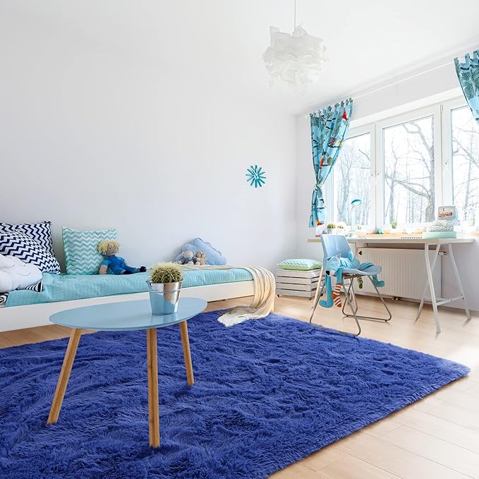 Noahas Fluffy Navy Blue 4x6 Area Rugs for Bedroom Living Room,Thick Shag Throw Floor Carpet,Soft Shaggy Bedside Non-Slip Plush Dorm Nursery Kids Rug