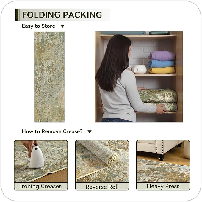 Green Rug Runners for Hallways Kitchen Non Slip Washable 2x6 Entryway Runner Rugs with Rubber Backing 6ft Long Carpet Runner for Laundry Bedroom, Low Pile Stain & Fade Resistant, Abstract Sage Green