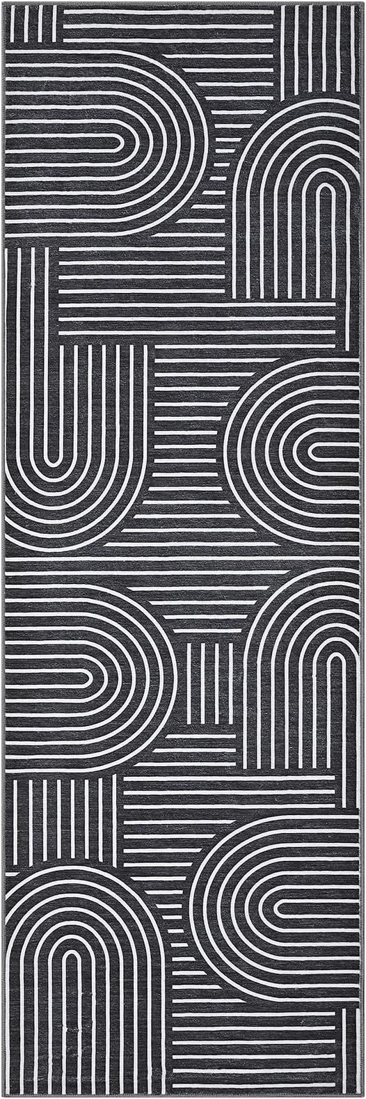 ROYHOME Modern Rug 2.5x10 Runners for Hallways, Abstract Kitchen Runner Rugs Non Slip Bath Mat, Rainbow Washable Runner Rug for Bedroom, Soft Long Rugs for Entryway Bathroom Laundry Dorm, Black